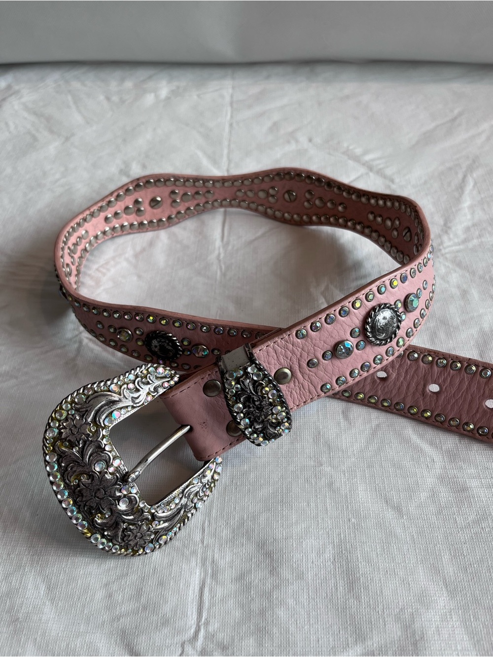 Nocona Pink Leather Rhinestones Western Belt